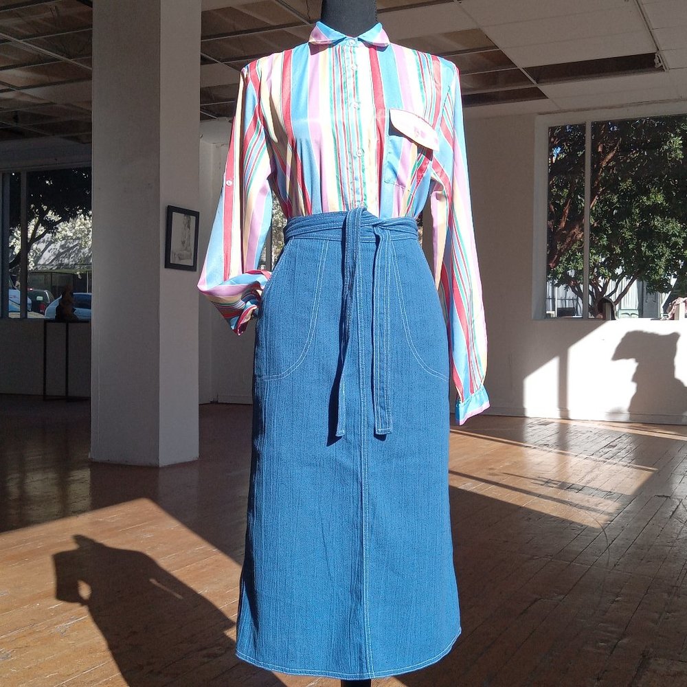 Vintage silky soft pastel toned high neck button down long sleeve shirt